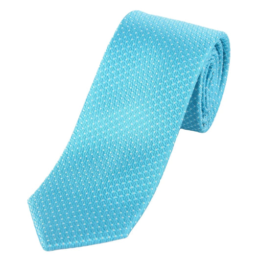 Turquoise Pure Silk Spotted Textured Weave Neck Tie