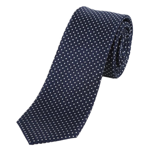 Navy Pure Silk Spotted Textured Weave Neck Tie