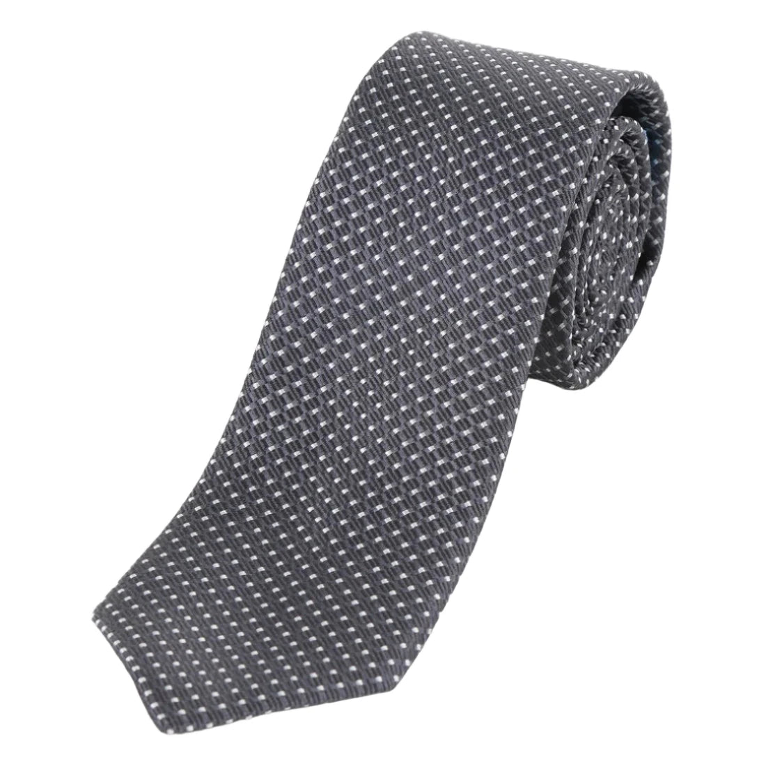 Charcoal Pure Silk Spotted Textured Weave Neck Tie