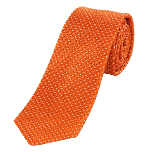 Orange Pure Silk Spotted Textured Weave Neck Tie