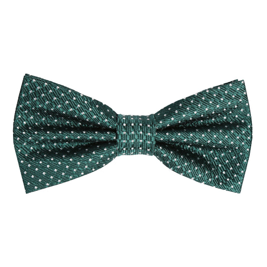 Dark Green Pure Silk Spotted Textured Weave Bow Tie