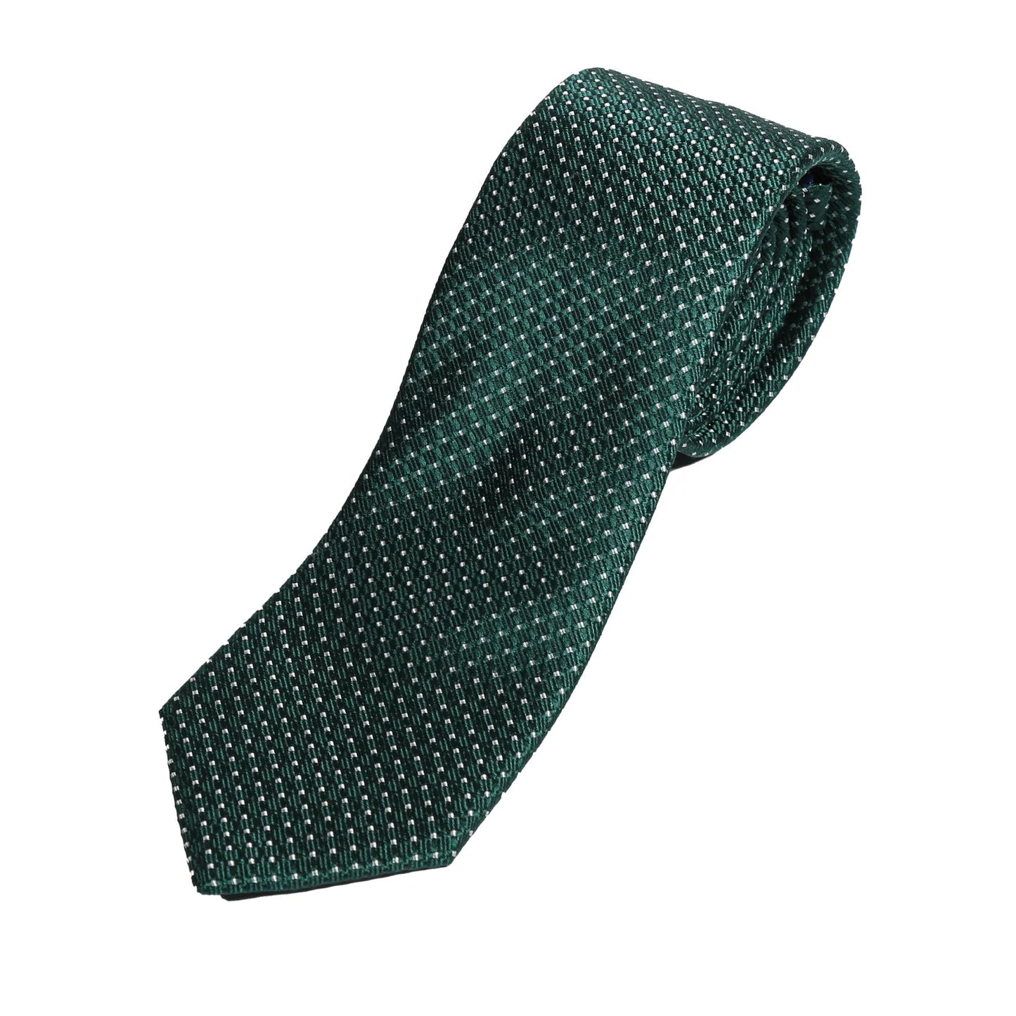 Dark Green Pure Silk Spotted Textured Weave Neck Tie
