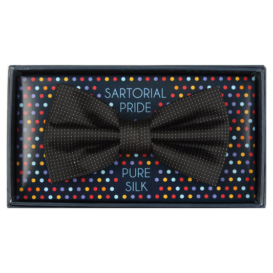 Black Pure Silk Micro Spotted Satin Weave Bow Tie