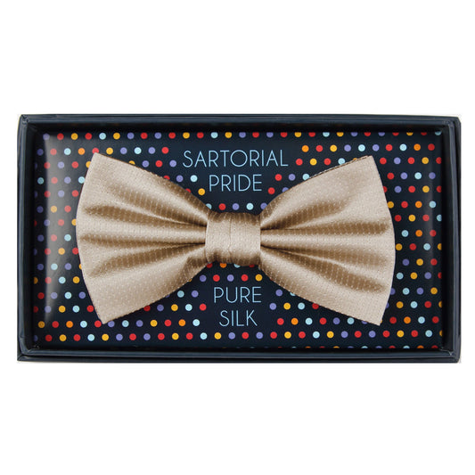 Taupe Pure Silk Micro Spotted Satin Weave Bow Tie