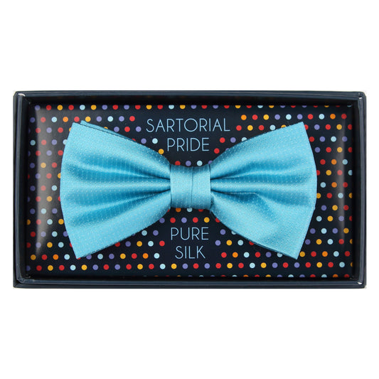 Turquoise Pure Silk Micro Spotted Satin Weave Bow Tie