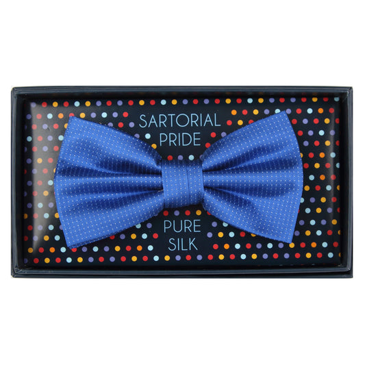 Royal Blue Pure Silk Micro Spotted Satin Weave Bow Tie