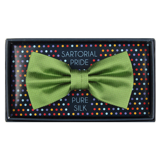 Green Pure Silk Micro Spotted Satin Weave Bow Tie