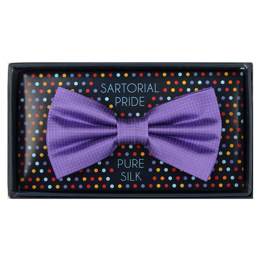 Purple Pure Silk Micro Spotted Satin Weave Bow Tie