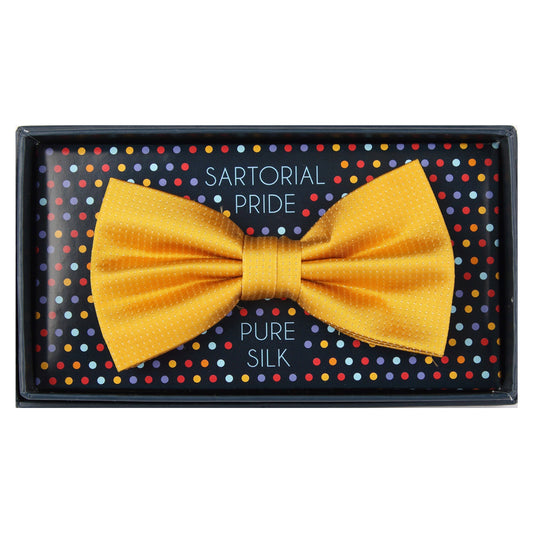 Gold Pure Silk Micro Spotted Satin Weave Bow Tie