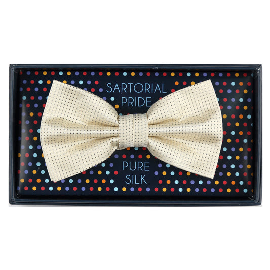 Ivory Pure Silk Micro Spotted Satin Weave Bow Tie