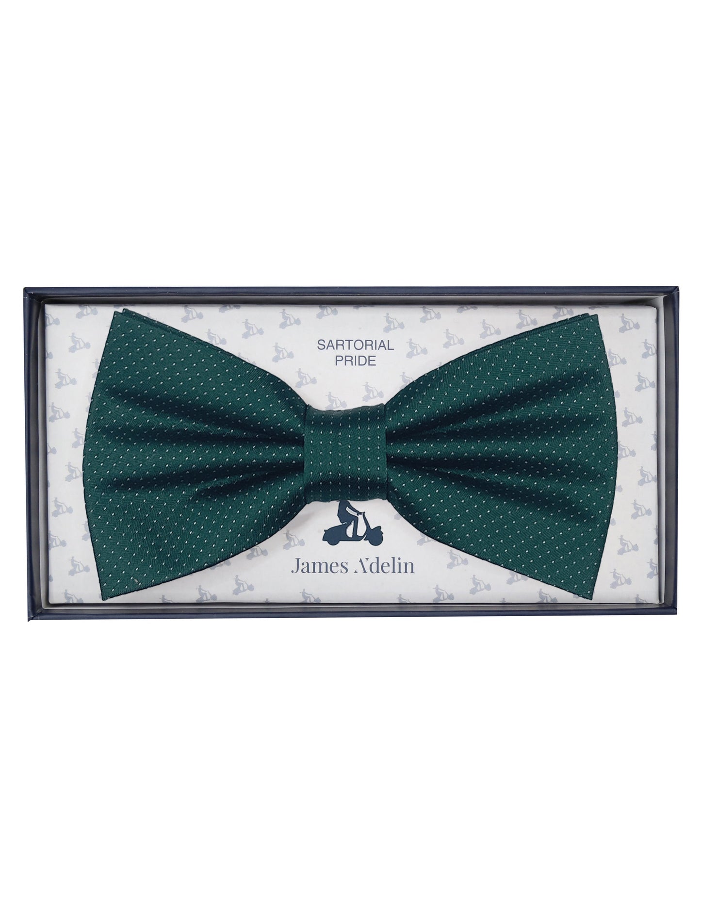 Dark Green Pure Silk Micro Spotted Satin Weave Bow Tie
