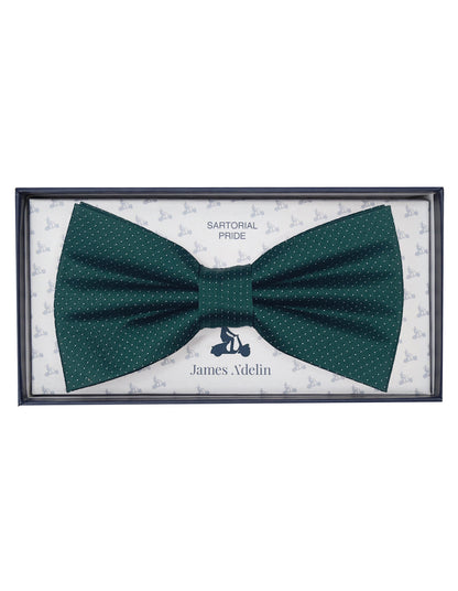 Dark Green Pure Silk Micro Spotted Satin Weave Bow Tie
