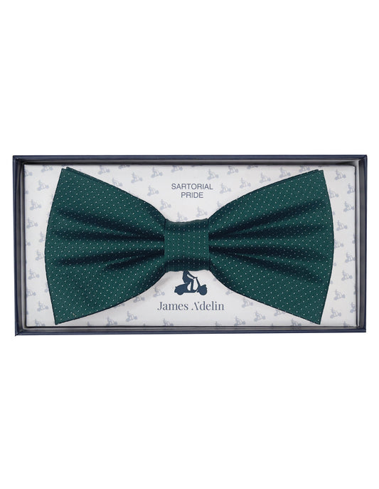 Dark Green Pure Silk Micro Spotted Satin Weave Bow Tie