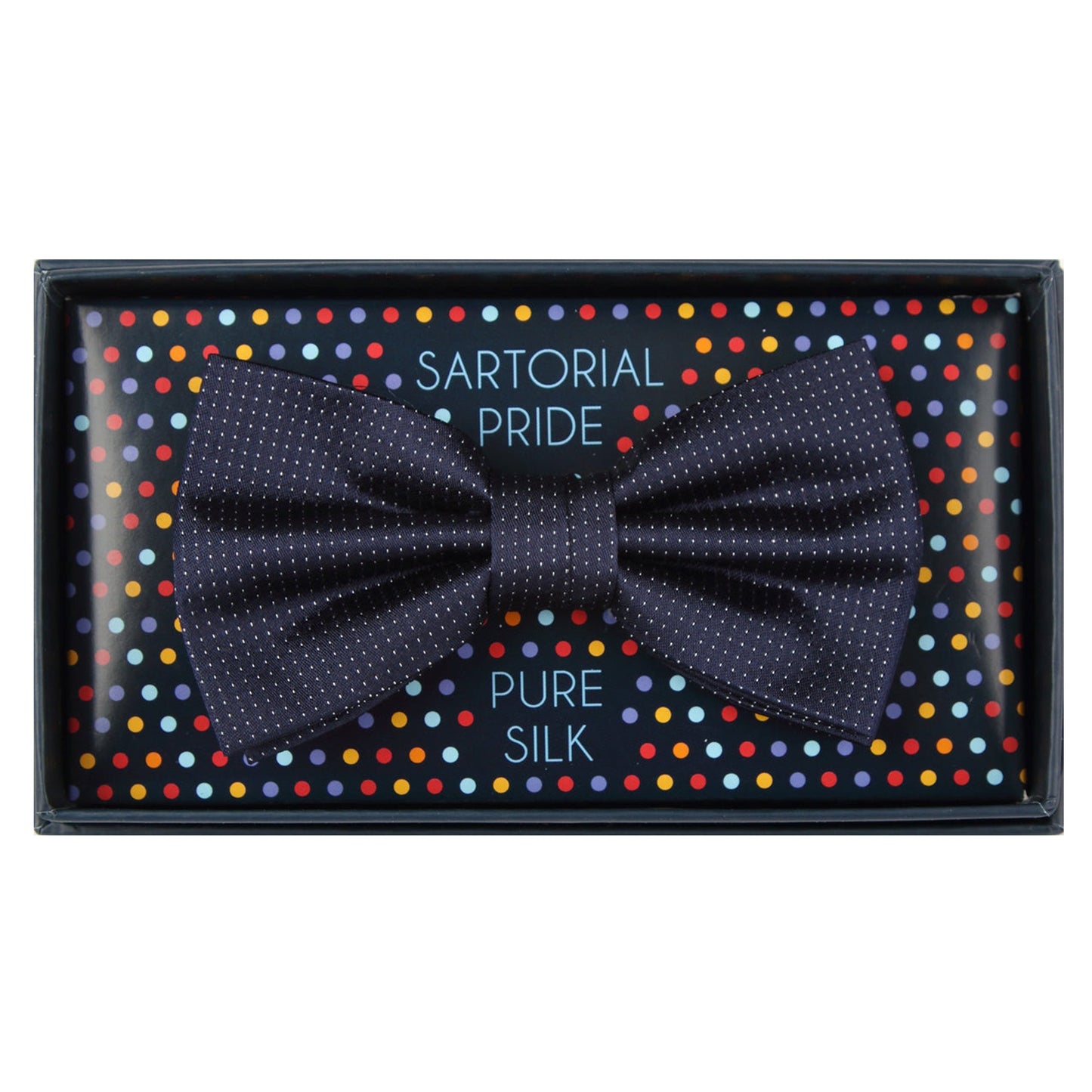 Navy Pure Silk Micro Spotted Satin Weave Bow Tie