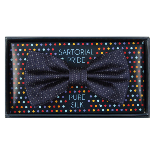 Navy Pure Silk Micro Spotted Satin Weave Bow Tie