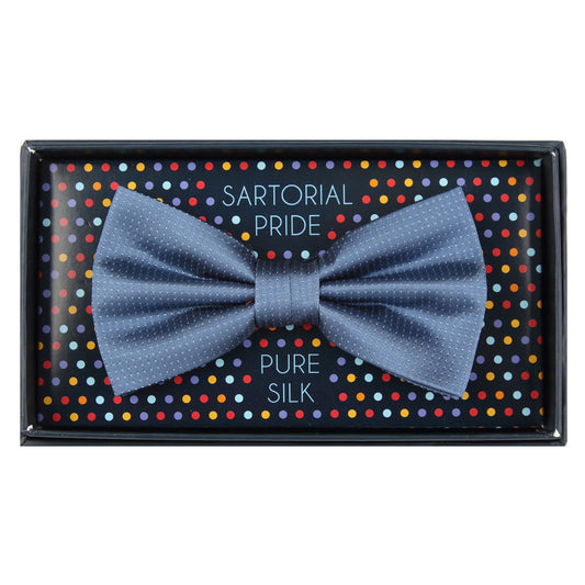 Slate Blue Pure Silk Micro Spotted Satin Weave Bow Tie