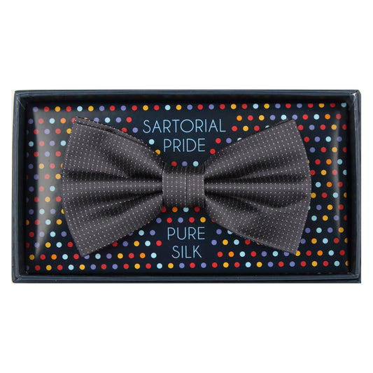 Charcoal Pure Silk Micro Spotted Satin Weave Bow Tie