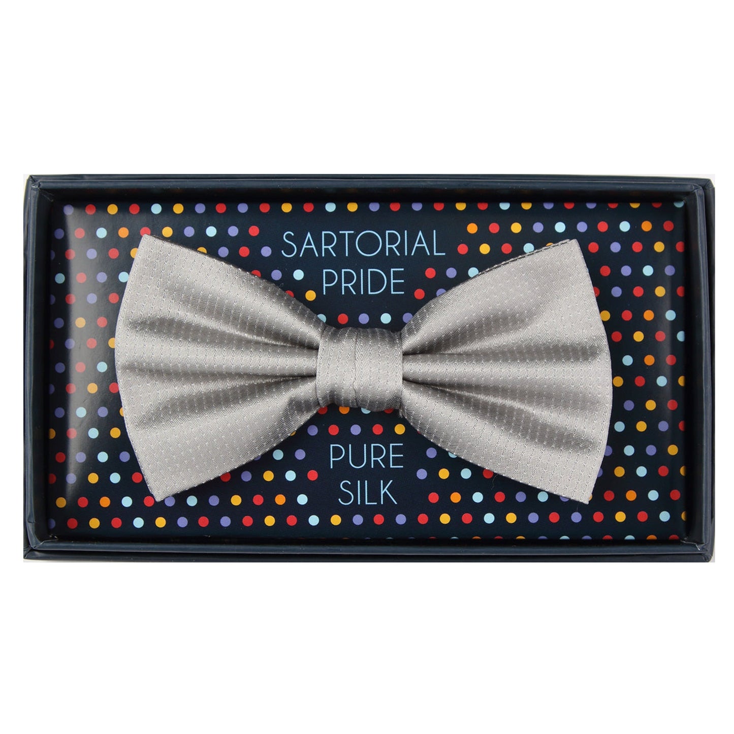 Silver Pure Silk Micro Spotted Satin Weave Bow Tie