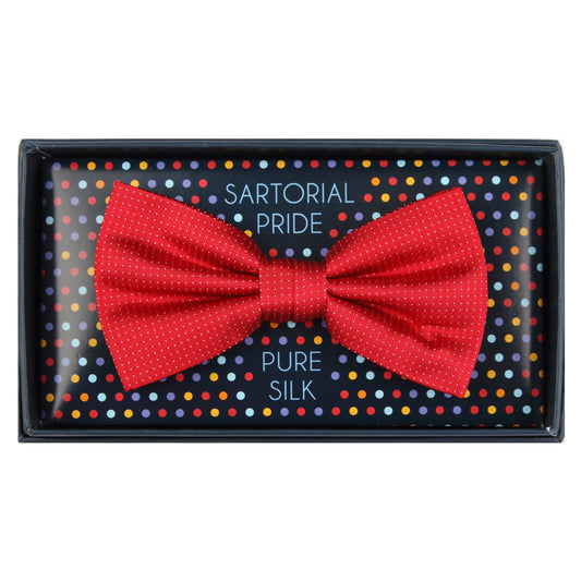 Red Pure Silk Micro Spotted Satin Weave Bow Tie
