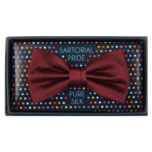 Burgundy Pure Silk Micro Spotted Satin Weave Bow Tie