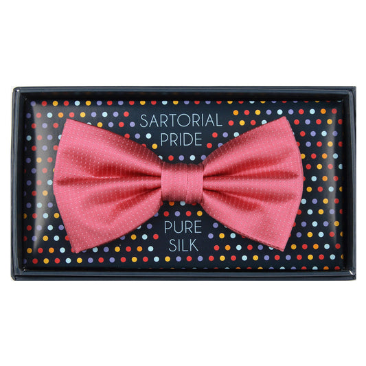 Coral Pure Silk Micro Spotted Satin Weave Bow Tie