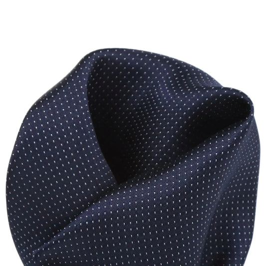 Navy Pure Silk Micro Spotted Satin Weave Pocket Square