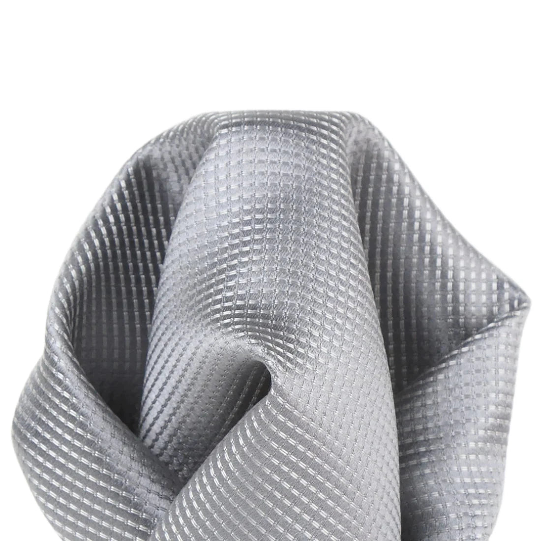 Silver Pure Silk Micro Spotted Satin Weave Pocket Square