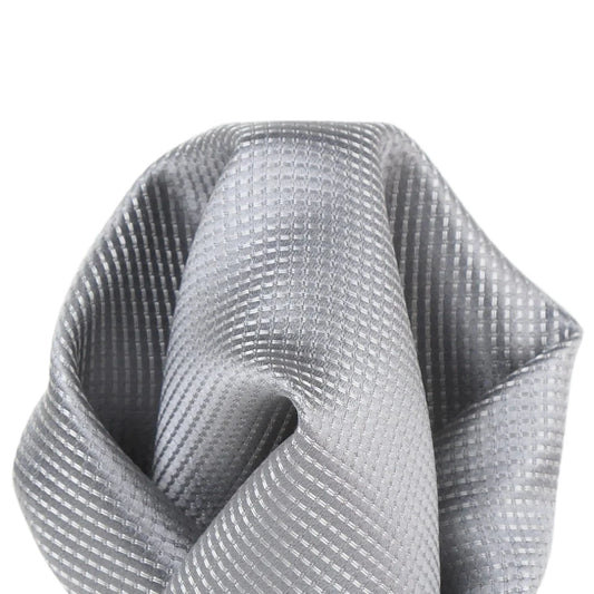 Silver Pure Silk Micro Spotted Satin Weave Pocket Square