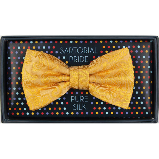 Gold Pure Silk Paisley Weave Bow Tie