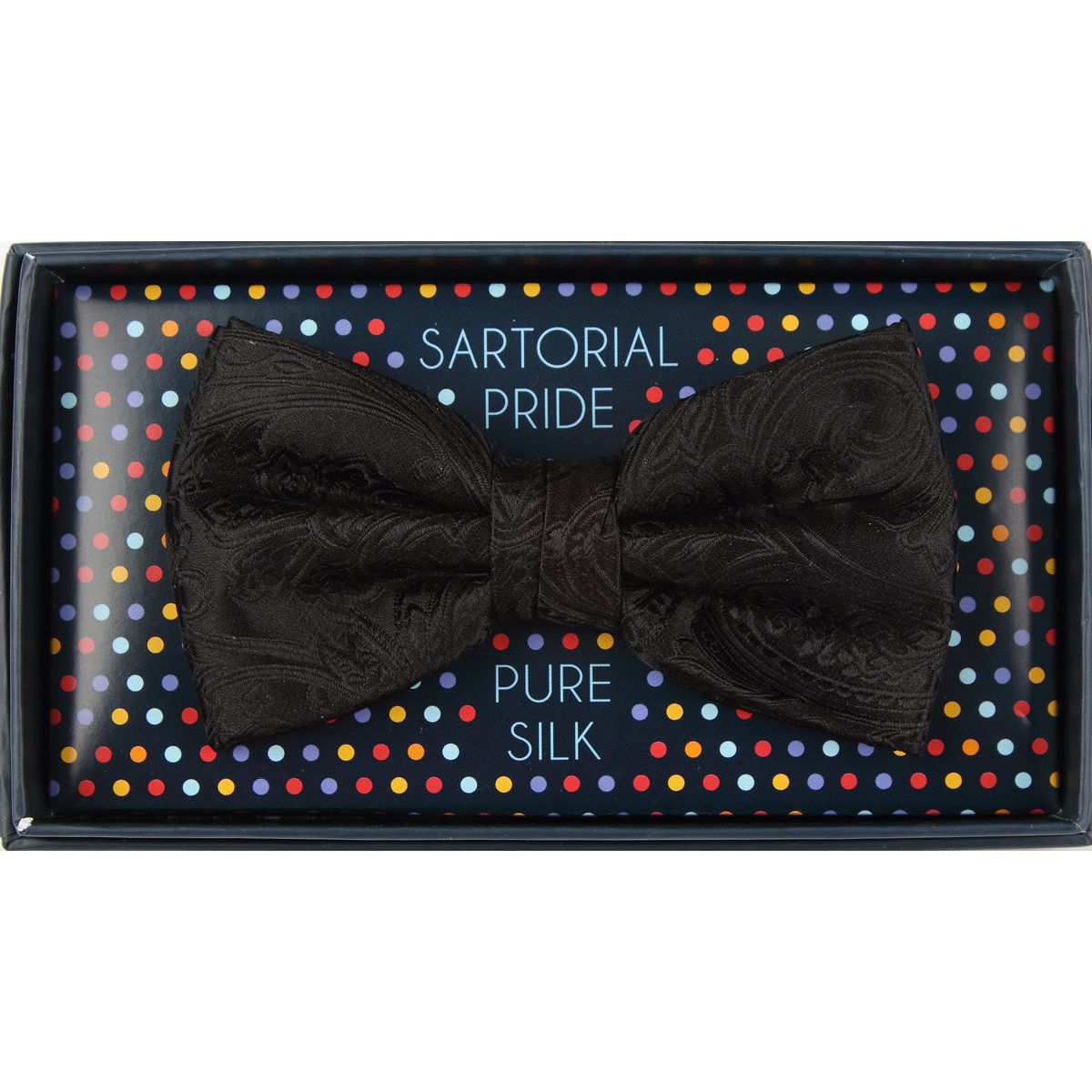 Black Pure Silk Paisley Weave Bow Tie