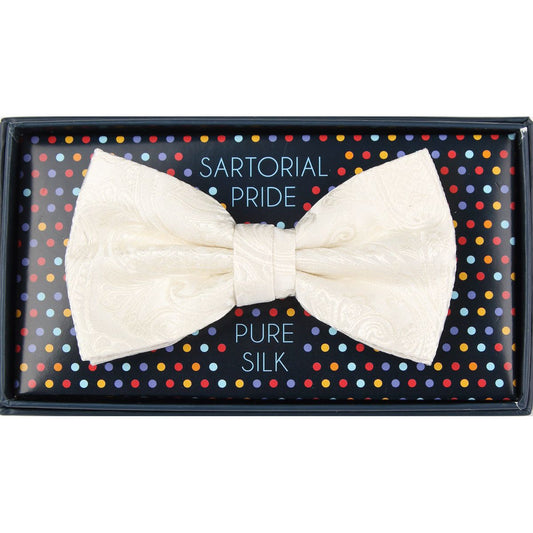 Off White Pure Silk Paisley Weave Bow Tie