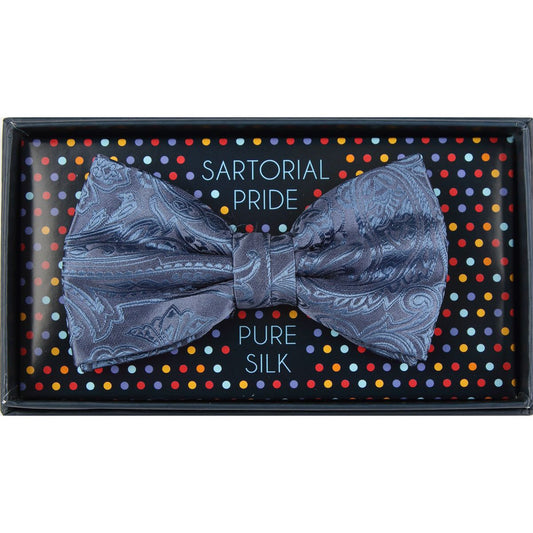 Slate Blue Pure Silk Paisley Weave Bow Tie