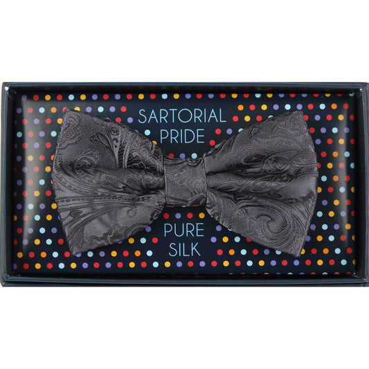 Charcoal Pure Silk Paisley Weave Bow Tie