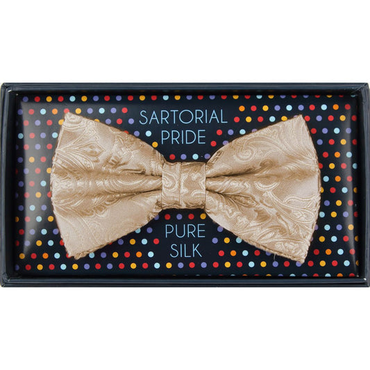 Taupe Pure Silk Paisley Weave Bow Tie