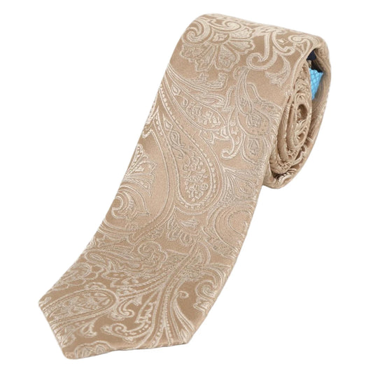 Taupe Pure Silk Paisley Weave Neck Tie