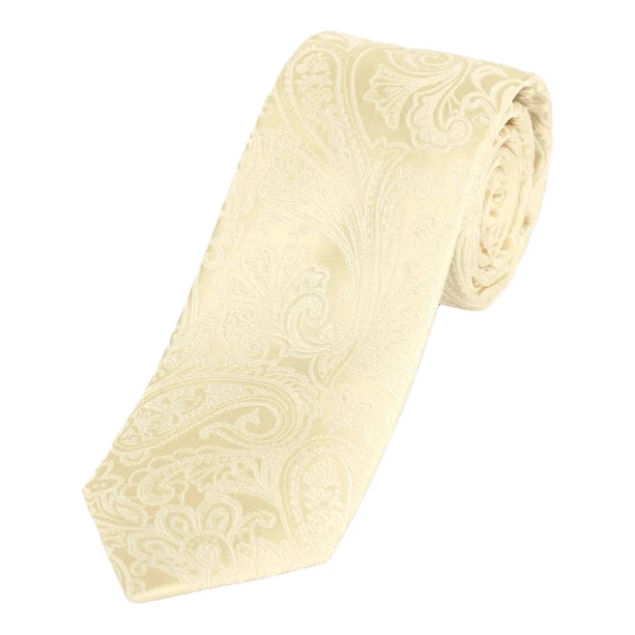 Ivory Pure Silk Paisley Weave Neck Tie