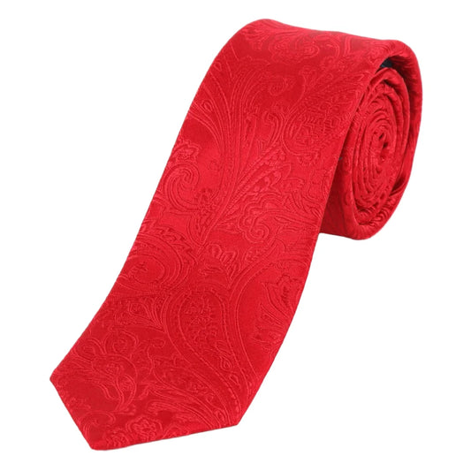 Red Pure Silk Paisley Weave Neck Tie