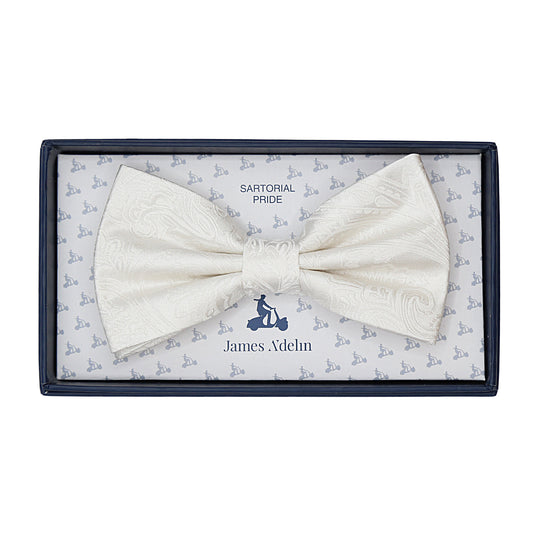 White Pure Silk Paisley Weave Bow Tie