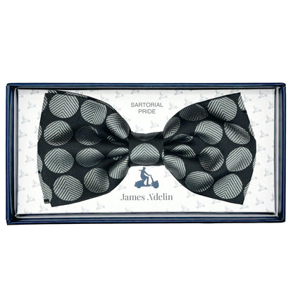 Black/Grey Italian Luxury Mens Silk Textured Polka Dot Weave Pre-Tied Bow Tie