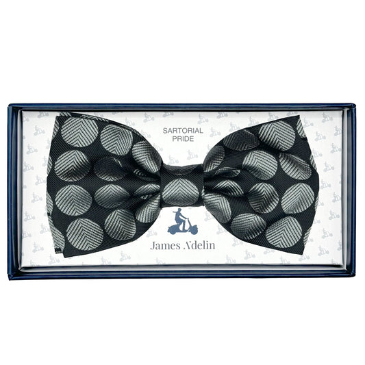 Black/Grey Italian Luxury Mens Silk Textured Polka Dot Weave Pre-Tied Bow Tie