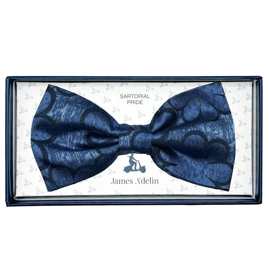 Slate Blue Italian Luxury Mens Silk Floral Textured Weave Pre-Tied Bow Tie