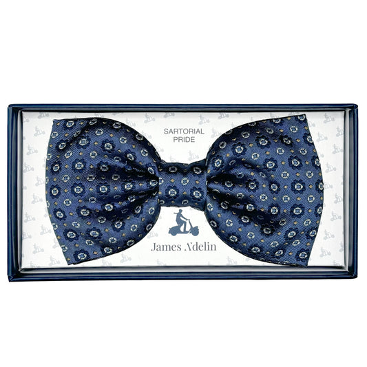 Slate Blue Italian Mens Silk Geometric Weave Pre-Tied Bow Ties