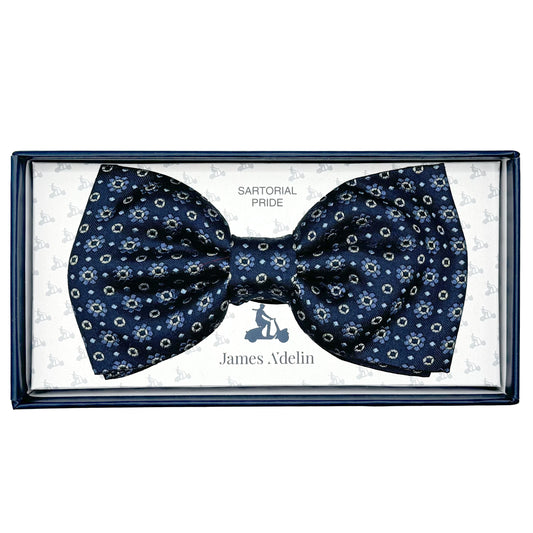 Navy Italian Mens Silk Geometric Weave Pre-Tied Bow Ties