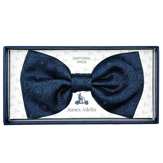 Blue Italian Mens Silk Diagonal Twill Geometric Weave Pre-Tied Bow Tie