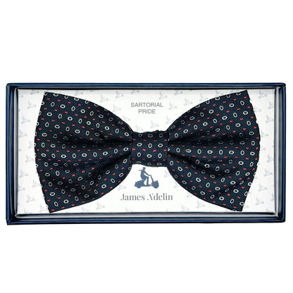 Navy Italian Mens Silk Geometric Weave Pre-Tied Bow Tie
