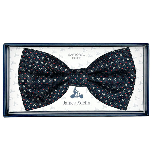 Navy Italian Mens Silk Geometric Weave Pre-Tied Bow Tie