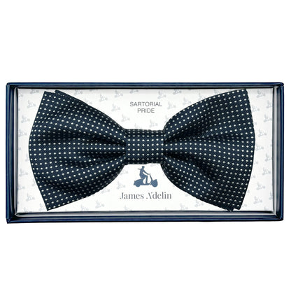 Navy Italian Luxury Mens Silk Textured Mini Spotted Weave Pre-Tied Bow Tie