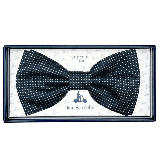 Navy Italian Luxury Mens Silk Textured Mini Spotted Weave Pre-Tied Bow Tie