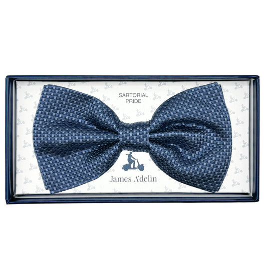 Slate Blue Italian Luxury Mens Silk Subtle Textured Weave Pre-Tied Bow Tie