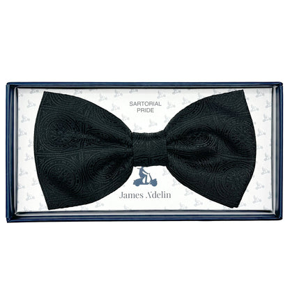 Black Italian Luxury Mens Silk Tonal Geometric Weave Pre-Tied Bow Tie